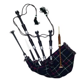 Scottish Full size Rosewood Bagpipe Mackenzie Silver Plain Mounts Black Finish Scottish Highland Bagpipes with accessories (USA)