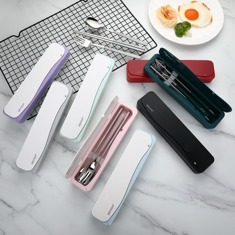 DEVICO Travel Utensils With Case, 18/8 Stainless Steel Camping Utensils,