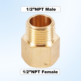 1pc Brass Pipe Hose Fitting, 1/2" Male to 1/2" inch Female Adapter Brass Reducer Hex Bushing Connector Heavy Duty Threaded for Tub Spout Plumbing Hydraulic Gas Systems