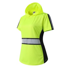 JKWEARSA Women Safety Shirt,High Vis Reflective Lady Shirt,Quick Dry Breathable T Shirt with Hooded for Work Warehouse (Lime L)
