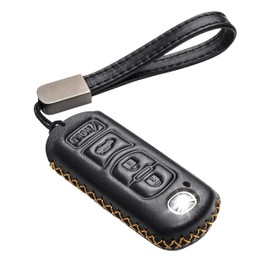 Ragirno Funda para llave de Piel con Correa compatible con Mazda 3 de 4 Botones. Protector con fácil acceso para llave de auto compatible con Mazda 3, 6, MX-5, Miata y más. Car Key Case