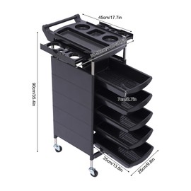 6 Tiers Salon Trolley with Handle and Rolling Wheels, 5 Drawers and 2 Hair Dryer Holder Side Tray, Rolling Salon Station for Beauty, Black