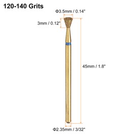 sourcing map 8pcs 120-140 Grits Diamond Grinding Bit 3.5mm Inverted Cone Head 2.35mm Shank 3mm Length Titanium Plated Stone Sanding Drill Bits Rotary Tool for Nails Grinding Polishing