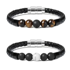Leather Cremation Memorial Urn Bracelet Lava Stone 316L Stainless Steel Cremation Bangle Keepsake Urn Bracelet for Ashes