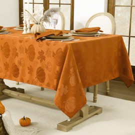 Softalker Fall Jacquard Tablecloth - Thanksgiving Maple Pumpkin Rectangle Table Cover, Autumn Harvest Waterproof Table Cloths Decor for Holiday, Dining, Party - Orange 60 x 120 Inch
