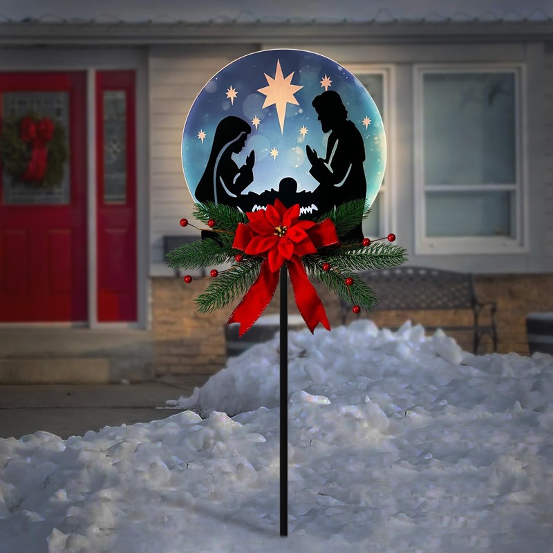 WAIU Nativity Secen Solar Garden Stake Christmas Decorations Outdoor Solar