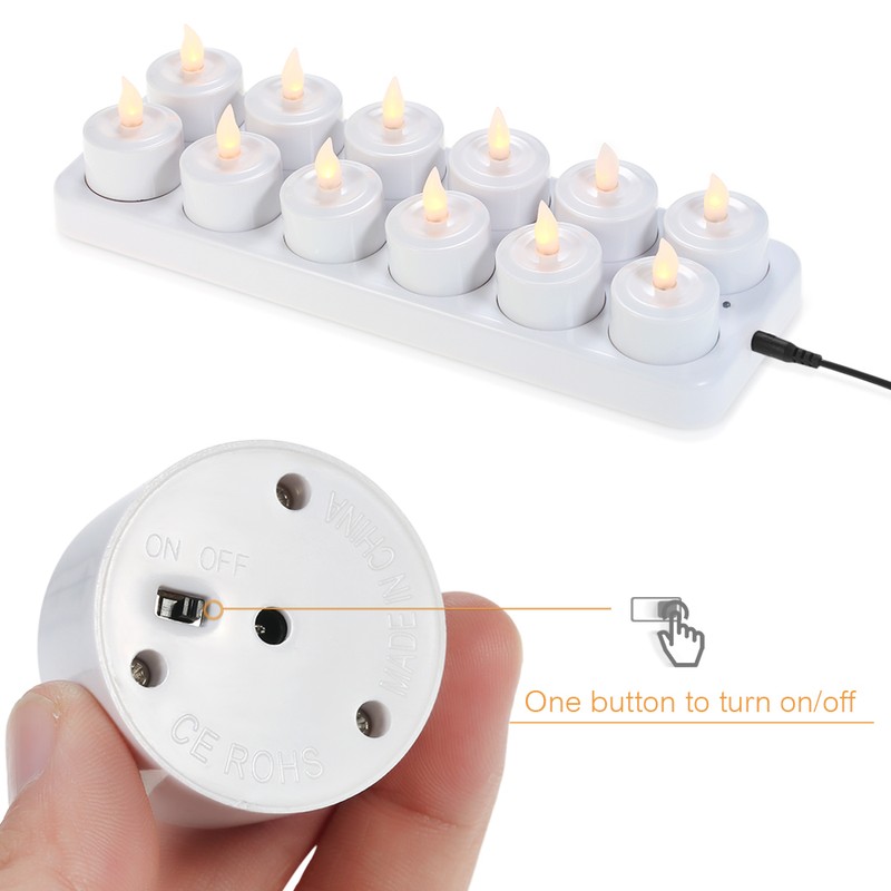 12pcs/set Rechargeable LED Flickering Flameless Candles Tealight Candles Lights with