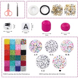 Cuentas para Pulseras, 7500 kit para Hacer Pulseras Cuentas Pulseras Kit de Cuentas, Letras para Pulsera Cuentas para Hacer Pulseras y Collares con 20 Metros de Cuerda, Pinzas y Tijeras Pequeñas, Cuentas de Letras Cuentas para Bisuteria Regalo para Nino A