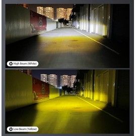 XHYE Motorcycle Led Spotlight Fog Bulb 6500 LM Electric Vehicle Auxiliary Driving High White And Low Yellow Light with Wired controller switch Flashing Lens 2 Pack