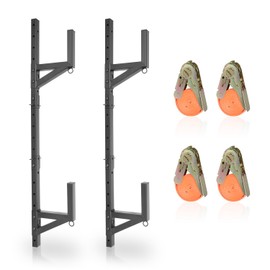 HUGEBO Adjustable Trailer Ladder Rack, Heavy Duty Side Mount with 4 Ratchet Straps, Fit for Open and Enclosed Trailer Side Walls - Carry 2 Ladders