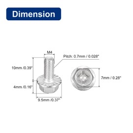 sourcing map Pack of 30 Phillips Hexagonal Flange Bolts M4 x 10 mm 304 Stainless Steel Hexagonal Head Machine Bolts