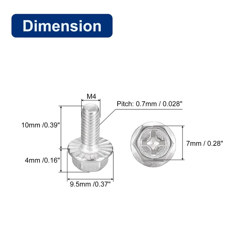 sourcing map Pack of 30 Phillips Hexagonal Flange Bolts M4