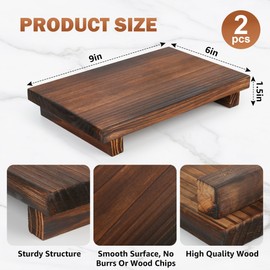 Wood Riser Tray Soap, Stand Soap Tray for Kitchen Sink, Wood Pedestal for Kitchen Counter Sink Stand Decorative Rustic Bathroom Dishes Plant Bottles Candles Display(9 x 6 Inch,Carbonized Brown)