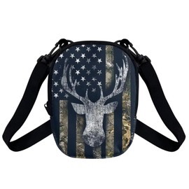 Suobstales Retro American Flag Mini Messenger Bag for Women Girls Deer Camo Design Crossbody Phone Purse Casual Shoulder Bag Chest Bag Travel Purses Handbag with Adjustable Strap