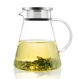 CNGLASS 40oz/1200ml Glass Teapot Stovetop Safe,One-Touch Clear Tea Kettle,Blooming and Loose Leaf Tea Maker Set