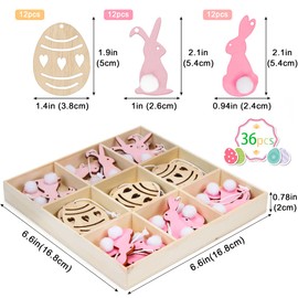 Sprinlot Wooden Easter Bunny for Hanging, 24 Easter Pendants Rabbit and 12 Easter Eggs in a Wooden Box, Easter Bunny Pendant, Easter Decoration for Hanging, Easter Bunny Wood, Easter Decoration for