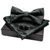 JEMYGINS Men's Paisley Pattern Bow Tie, Cuffs, Buttons, Handkerchief Set,