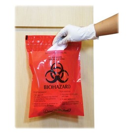Biohazard Waste Bag, Peel/Stick, 1.4 Qt, 9"x10", 100/BX, RD, Sold as 1 Box - CareTek * Biohazard Waste Bag, Peel/Stick, 1.4 Qt, 9"x10", 100/BX, RD