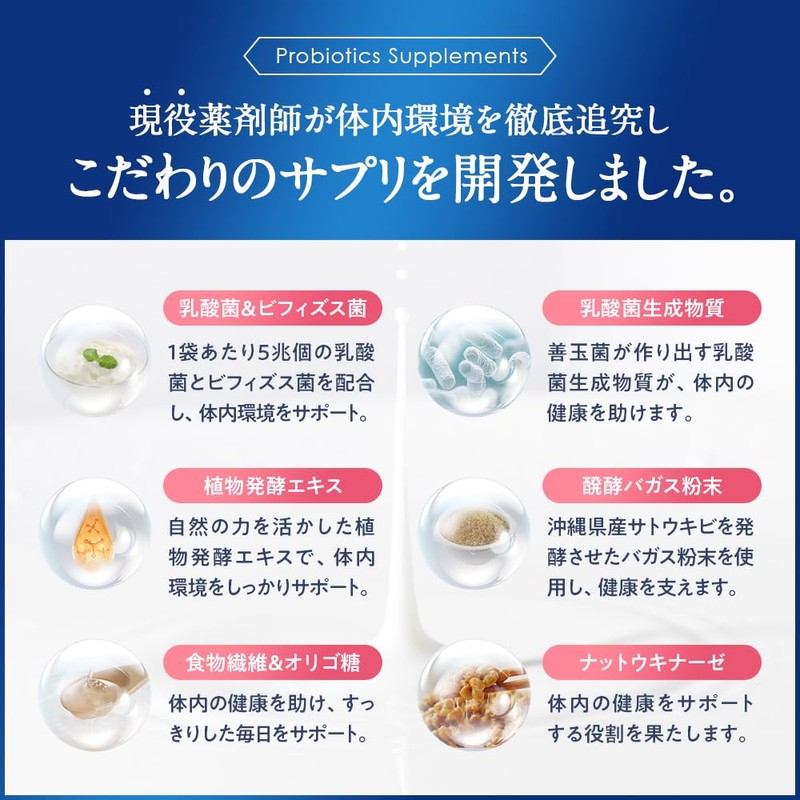【生きた乳酸菌配合 薬剤師監修】MyWellsy 乳酸菌 ビフィズス菌サプリ 60日分 5兆個 菌活 オリゴ糖 イヌリン ナットウキナーゼ