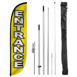 LookOurWay Feather Flag Set, 12 ft Advertising Flag with Fiberglass Poles and Ground Spike for Business Promotion, Event Themed (Entrance)