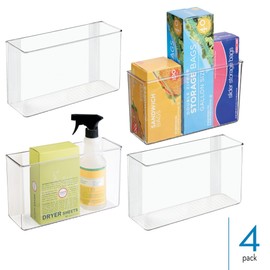 iDesign Adhesive Organizer Bin - Damage-Free Hanging for Kitchen, Bathroom, or Office - Set of 4 - Clear