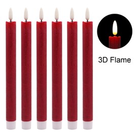 Wondise Flameless Taper Candles with Timer, Battery Operated Real Wax Realistic 3D Wick Burgundy Candles, for Home Wedding Holiday Decor(0.78x9.64 Inch)