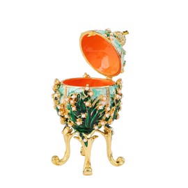 FASSLINO Green Easter Egg Jewelry Trinket Boxes Hand-Painted Enamel Jewelry Storage Ring Holder Vintage Decoration Gifts