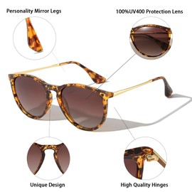 aisswzber Vintage Round Polarized Sunglasses with UV400 Protection Lightweight Trendy Retro Designer Style for Women Men