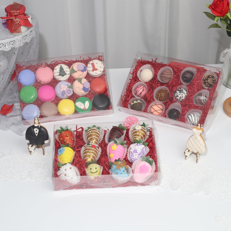 RomanticBaking 50PCS 10x7x2 inches Clear Cookie Boxes Strawberry Boxes Bakery