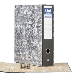 Unipapel Lever Arch File with Box Folio Size 65mm Nickel Plated Front Opening Long Edge Tray 35 x 29 x 7.5 cm Lined Card Marl Unisex Novoclas FSC Certified