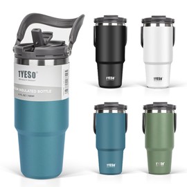 TYESO Tumbler with Straw, 25.6 fl oz (750 ml), Coffee Water Bottle, Thermos Flask, Thermos Flask, Kettle with Handle, Vacuum Insulated, Double Walled Structure, Wide Mouth, Large Capacity, Direct