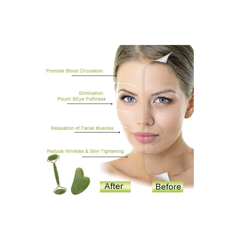 Rodillo De Masaje Facial De Jade Gua Sha Rejuvenece Kit