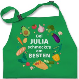 Geschenk mit Namen personalisiert by Shirtracer - Children's Apron for Boys and Girls - Cooking Apron - "Bei Name schmeckts am besten - Veggie Vegetarian Gift Idea Chefs Hobby Chefs, 4 Green