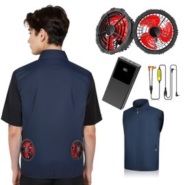 Cooling Vest for Men with 20,000mAh Battery Pack 2PCS Fan 12V Electric Cooling Air Reflective Jacket UV Protection Vest Battery Powered Air Conditioned Clothes Cool Jacket for Hot Weather-XXL