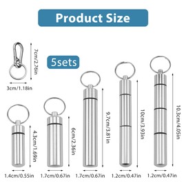 10 Pcs Keychain Pill Holder Set, 5 Sizes Aluminum Pill Organizer Boxes with 5 Premium Silver Keyrings, Waterproof Travel Organizer for Campers, Seniors Everyday Carry Earplugs Toothpicks Vitamins
