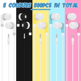 Kigeli 500 Packs Bulk Earbuds Headphones Earphones Kids in Ear Earbuds Colorful Classroom Headphone Wired Ear Buds Earphone Bulk for Smartphone Laptop Classroom School Library Kid Adult Supplies