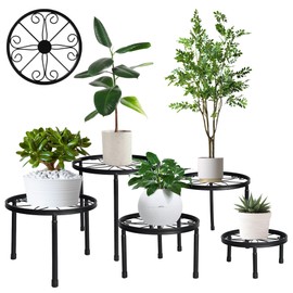 LUKCOZMO 5 Pack Metal Plant Stands for Heavy Potted Plants, Plant Stands Outdoor & Indoor, Larger Capacity & Heavier Duty Indoor Plant Stands(135 lbs, Easy Installation, Extra Larger & Taller Ver.)
