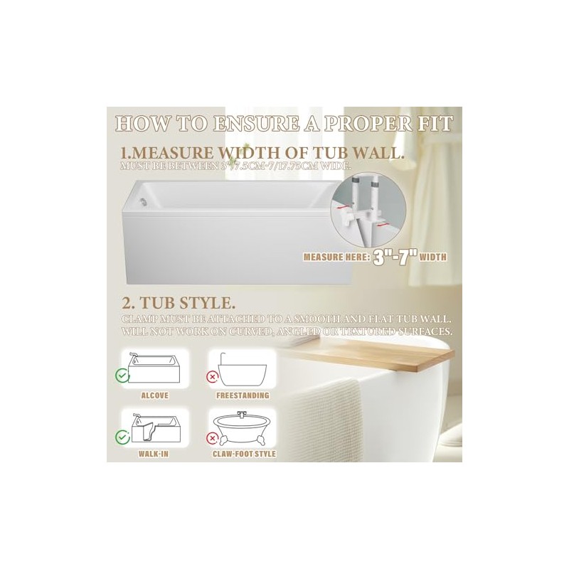 Bathtub Grab Rails, Adjustable Width 9-17cm and 4 Heights,150kg Load
