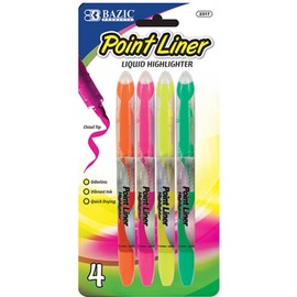 BAZIC Pen Style Liquid Highlighters with Cushion Grip, 3 Per Pack