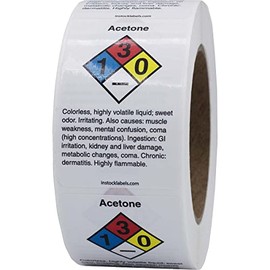 Acetone Chemical NFPA Labels, 2 x 3 Inch Rectangle, 500 Total Labels per Roll