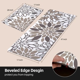 cusugbaso Anti Fatigue Kitchen Mats, Cushioned Boho Farmhouse Kitchen Rugs Set of 2 - Brown Bohemian Decor - Non Slip PVC Comfort Standing Desk Mats for Floor, Office, Laundry 17"x27"+17"x47"