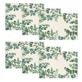 Artoid Mode Eucalyptus Leaves Summer Placemats for Dining Table, 12 x 18 Inch Spring Seasonal Holiday Rustic Vintage Washable Table Mats Set of 6