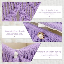 BUNCHBRAVO Lavender Macrame Tissue Box Cover - Woven Cotton Rope Holder Case with Iron Frame, Boho Coastal Home Decor for Bathroom, Bedroom, or Living Room