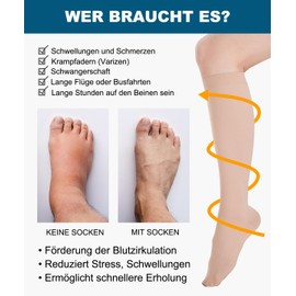 Medical Compression Stockings for Men and Women, 20-30 mmHg, Class 2, Size S-4XL, Graduated Support, Compression Socks, Support Stockings for Varicose Veins, Edema, Flight, beige