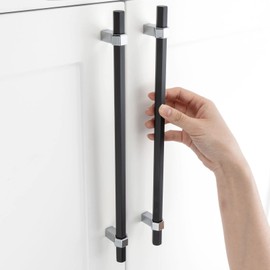 ASKANO Black and Chrome Cabinet Pulls, 10 Inch Hole Centers, Hexagon Bar Kitchen Cabinet Handles AP1310 | Pack of 1, Solid Hardware for Kitchen Door Drawer Dresser Bathroom Cupboard Furniture, 10"