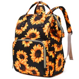 Xunteny Sunflower Women Laptop Backpack, College School Backpack Bookbag 15.6 Inch Computer Backpacks for Work Business Travel(Black)