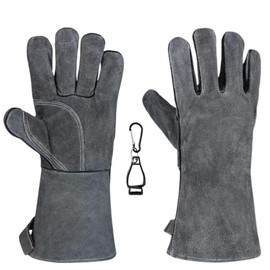 SaReon Heat Resistant Gloves, Fireproof Gloves, Heat Resistant Gloves, Cowhide Leather, Genuine Leather, Long, Leather Gloves, Fireproof, Camping, BBQ, Bonfires, Cooking, Wood Stoves, Welding