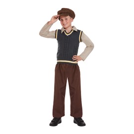 HENBRANDT Children’s Evacuee Boy with Flat Cap Fancy Dress Costume 1940s World War Two School History Day Fancy Dress for Boys Evacuee Outfit for Kids (Age 7-9)