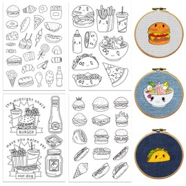 Peacoblue Embroidery Templates Water Soluble for Beginners 4 Sheets Fast Food with 55 Pieces Pattern, Wash Away Stick and Stitch Resolvable Embroidery Paper for Hand Sewing Enthusiasts Women Adults
