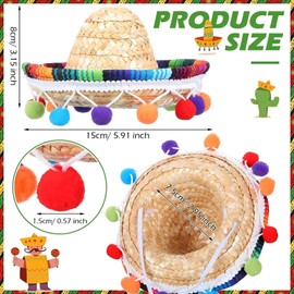Lumadecor 2 Pack Mexican Sombrero Hats for Dogs Cats, Mini Straw Fiesta Hats, Adjustable Cinco de Mayo Pet Costumes for Carnival, Taco Tuesday, Halloween, Mexican Themed Party Supplie